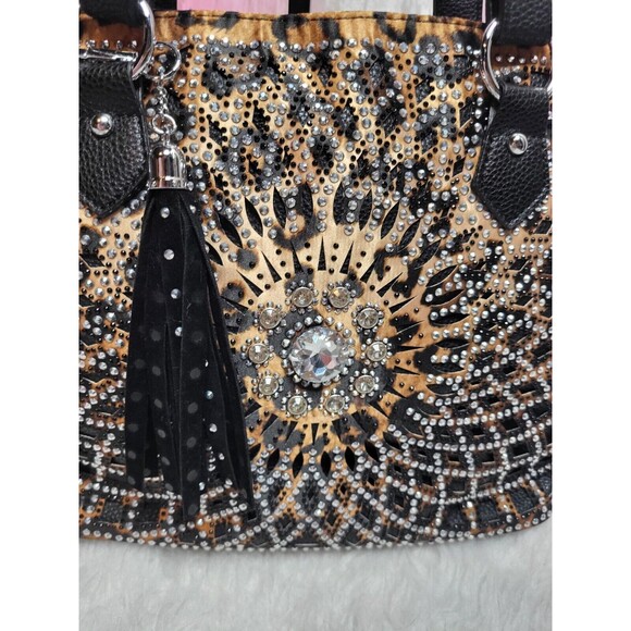 Leopard Rhinestone Covered Tote Handbag & Matching Wallet Set - Picture 5 of 13